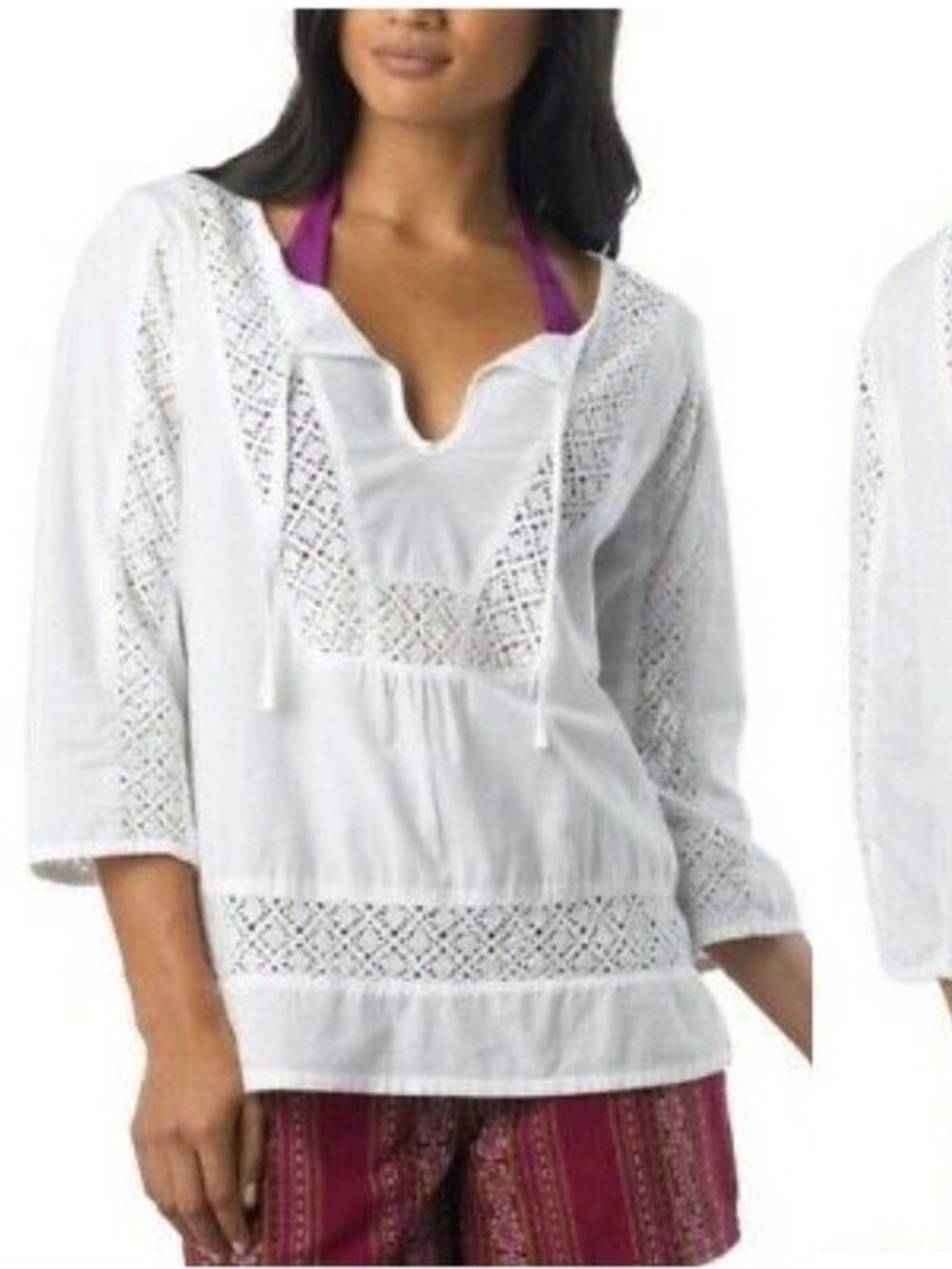 Prana White Eyelet Sofie Crochet Blouse